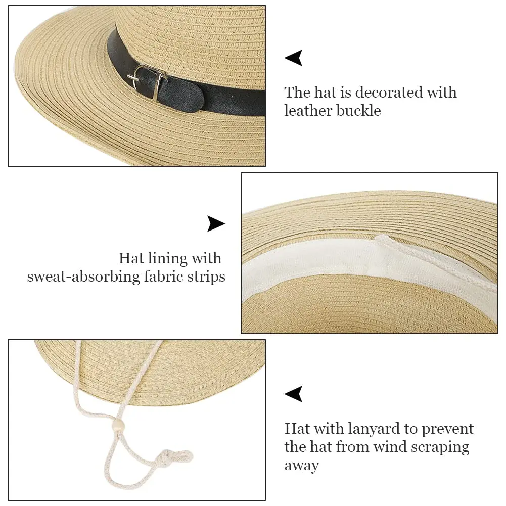 Ibluelover Straw Cowboy Hat for Men & Women | 32cm (12.6'') Diameter, Beige - view 3
