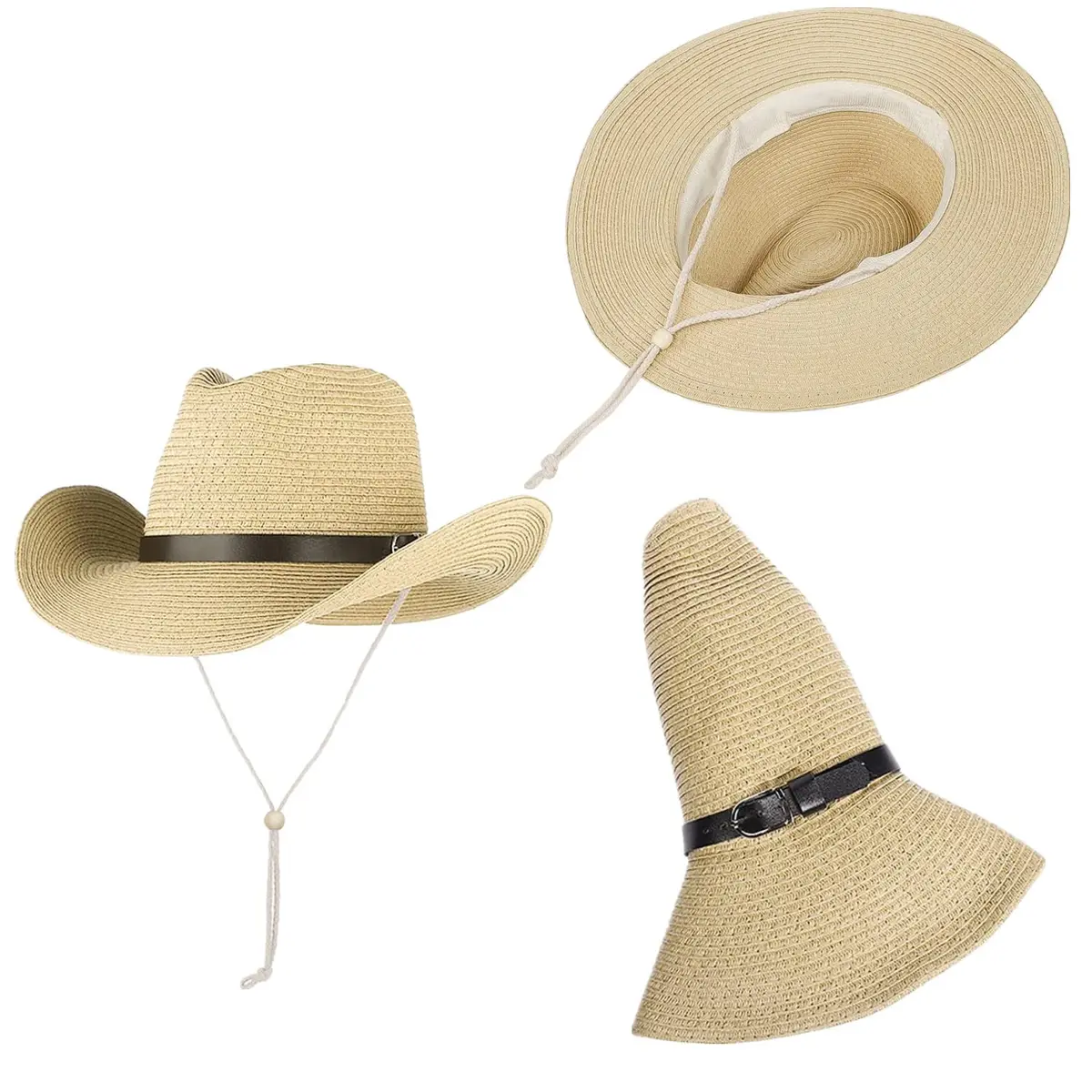Ibluelover Straw Cowboy Hat for Men & Women | 32cm (12.6'') Diameter, Beige - view 4