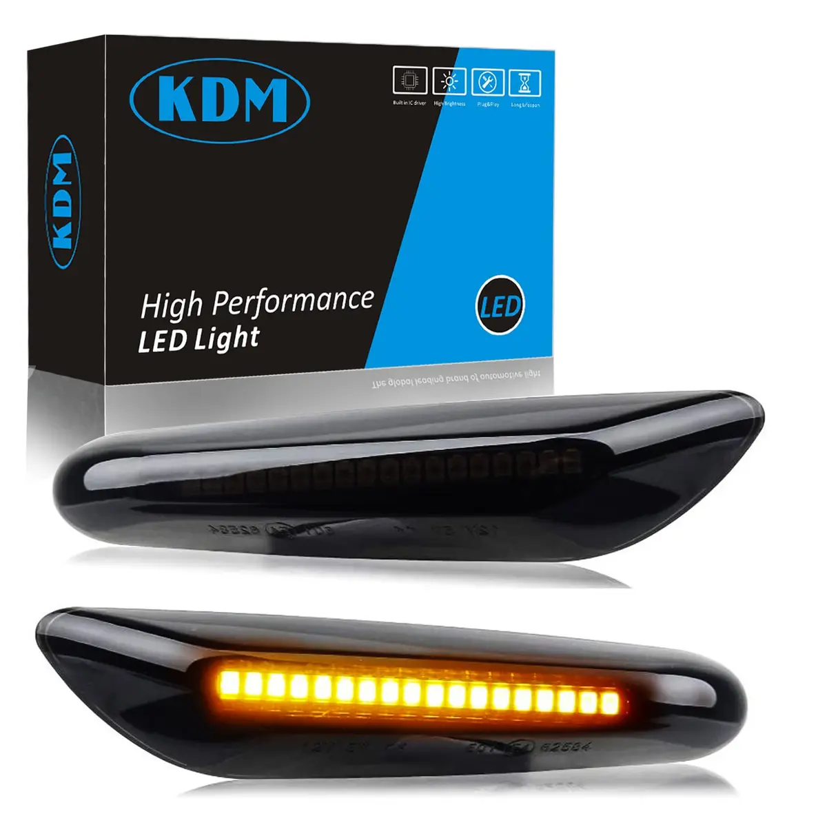 KDM Smoked Lens Amber LED Side Marker Lights Pair for BMW E90 E91 E92 E93 E81 E82 E87 E88 E84 X1 E83 X3 12V - main product image