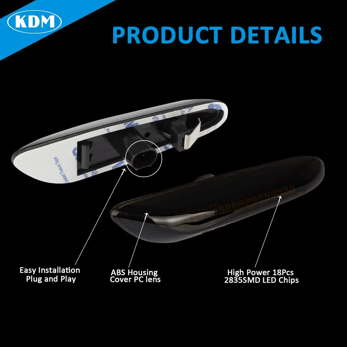KDM Smoked Lens Amber LED Side Marker Lights Pair for BMW E90 E91 E92 E93 E81 E82 E87 E88 E84 X1 E83 X3 12V - view 3