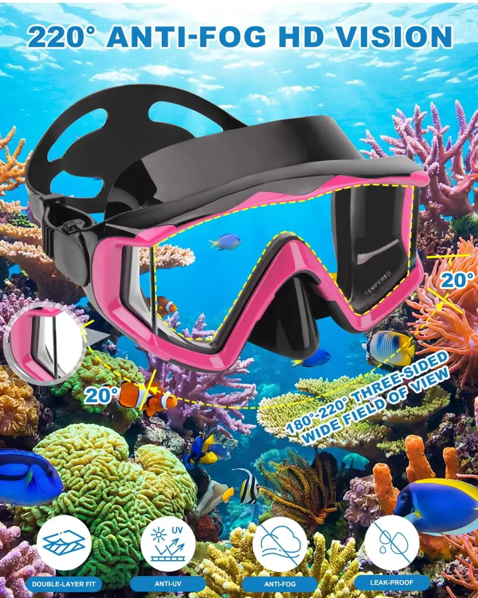 AQUA A DIVE SPORTS Pink Adult Single Lens Diving Mask | 180° Wide View Anti-Fog - view 3