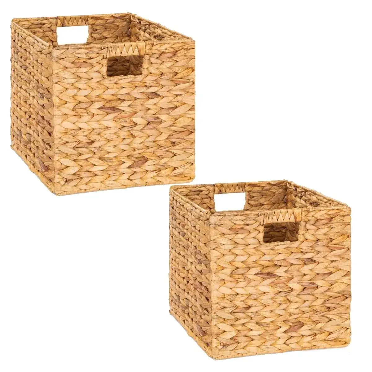 M4DECOR Wicker Storage Baskets 26.7cm (10.5in) | Natural Water Hyacinth Cube Bins for Shelves & Closets (2-Pack) - main product image