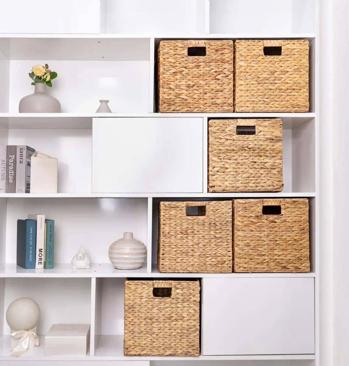 M4DECOR Wicker Storage Baskets 26.7cm (10.5in) | Natural Water Hyacinth Cube Bins for Shelves & Closets (2-Pack) - view 12