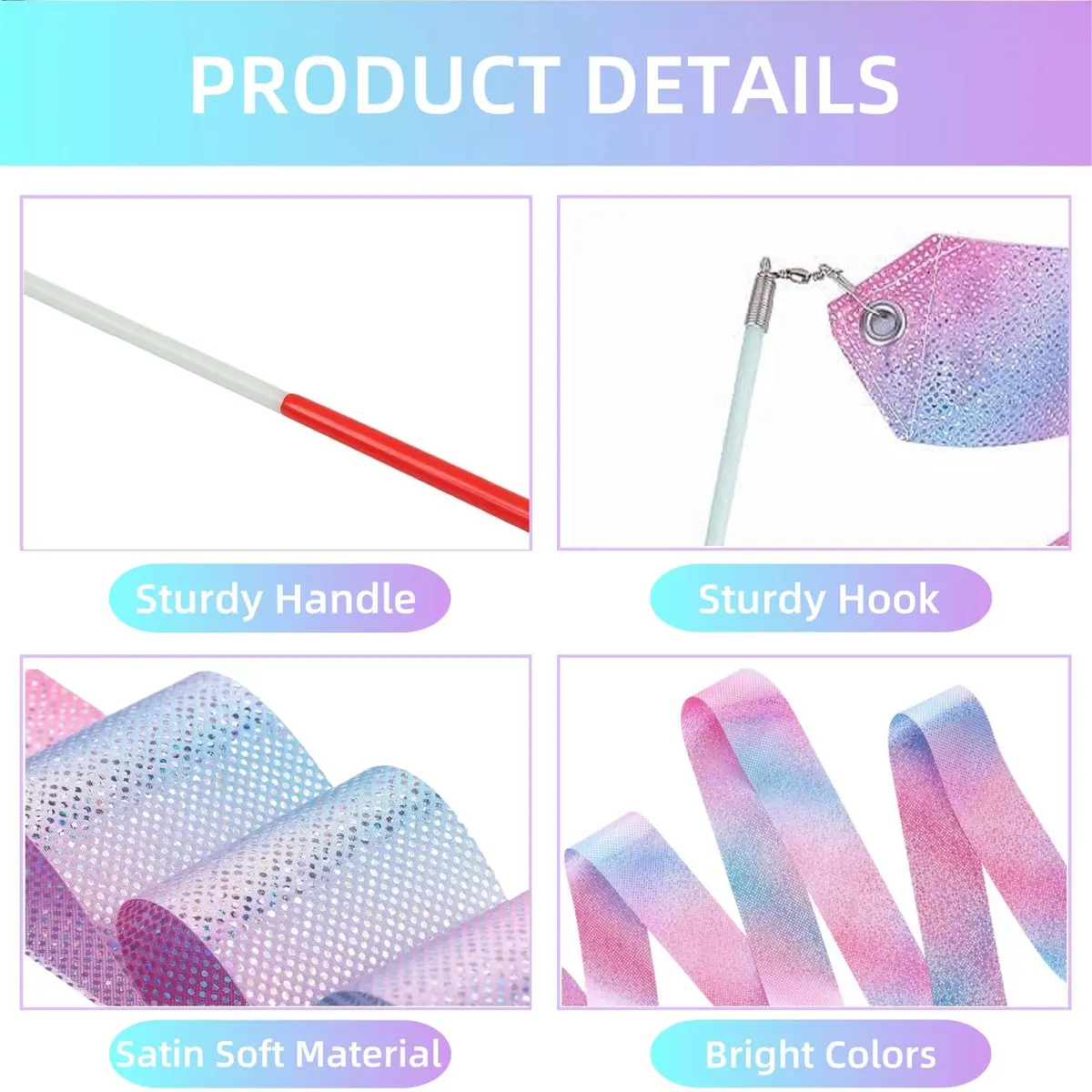 YANMIN 24pcs Dance Ribbon Wands for Kids | Colorful Princess Party Favors, Gymnastics & Dance Props (0.05kg, 24 pcs) - view 4