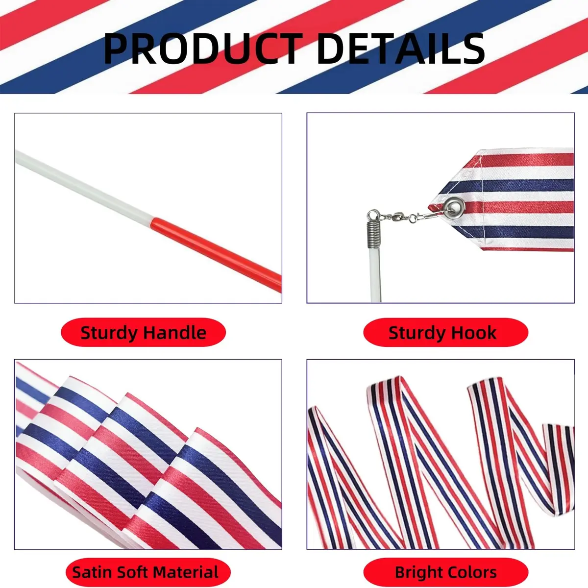 YANMIN 4th of July Party Favors 24pcs Dance Ribbon Wand for Kids 4-12 | Bright, Reusable & Safe for Indoor & Outdoor Celebrations - view 4