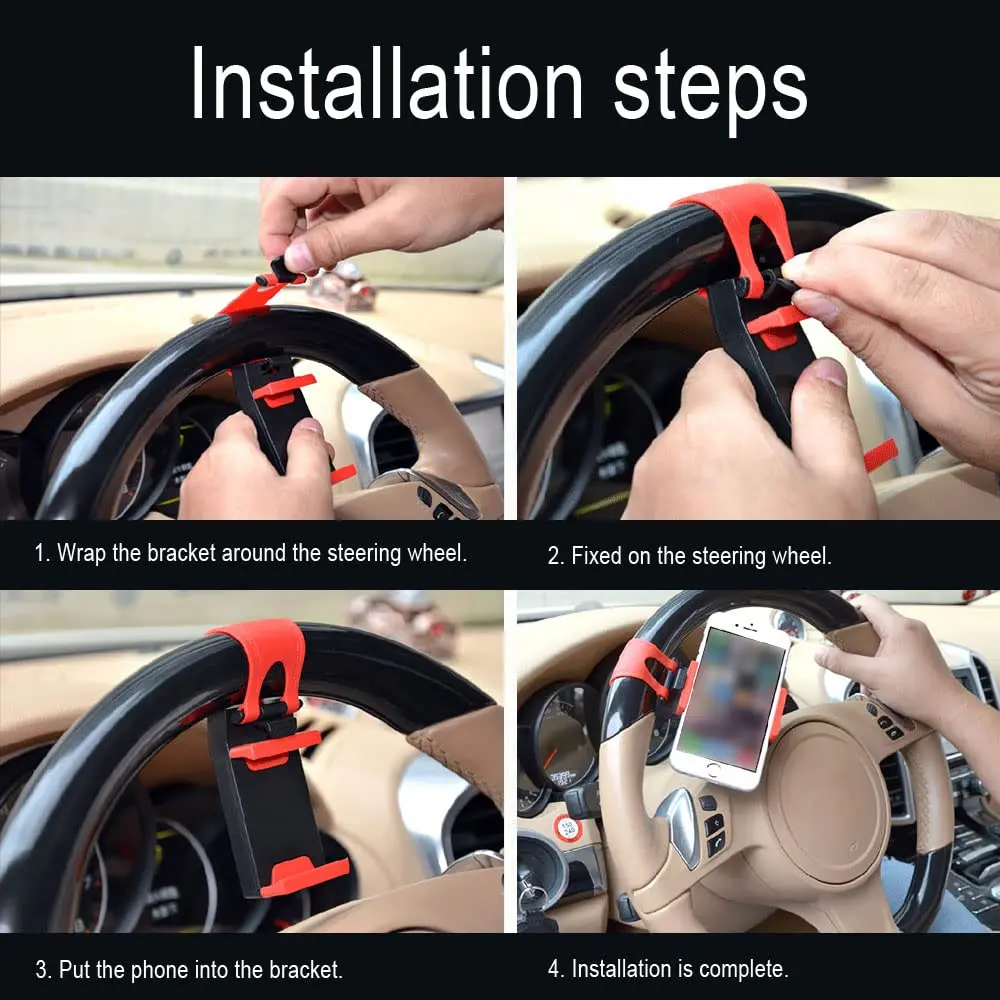 HAOBO Red Steering Wheel Phone Mount | Portable Electronic Device Mount for iPhone & Samsung (8cm x 4cm x 2.5cm) - view 6