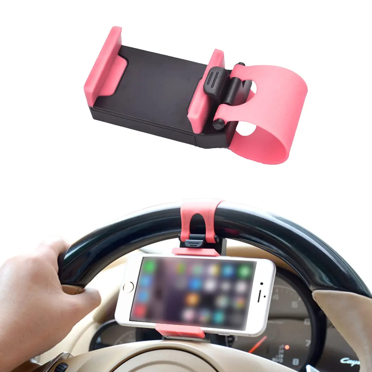 HAOBO Pink Steering Wheel Phone Mount | Portable Electronic Device Mount for iPhone & Samsung - main product image