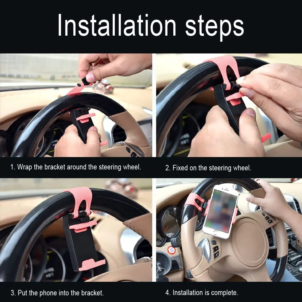 HAOBO Pink Steering Wheel Phone Mount | Portable Electronic Device Mount for iPhone & Samsung - view 6