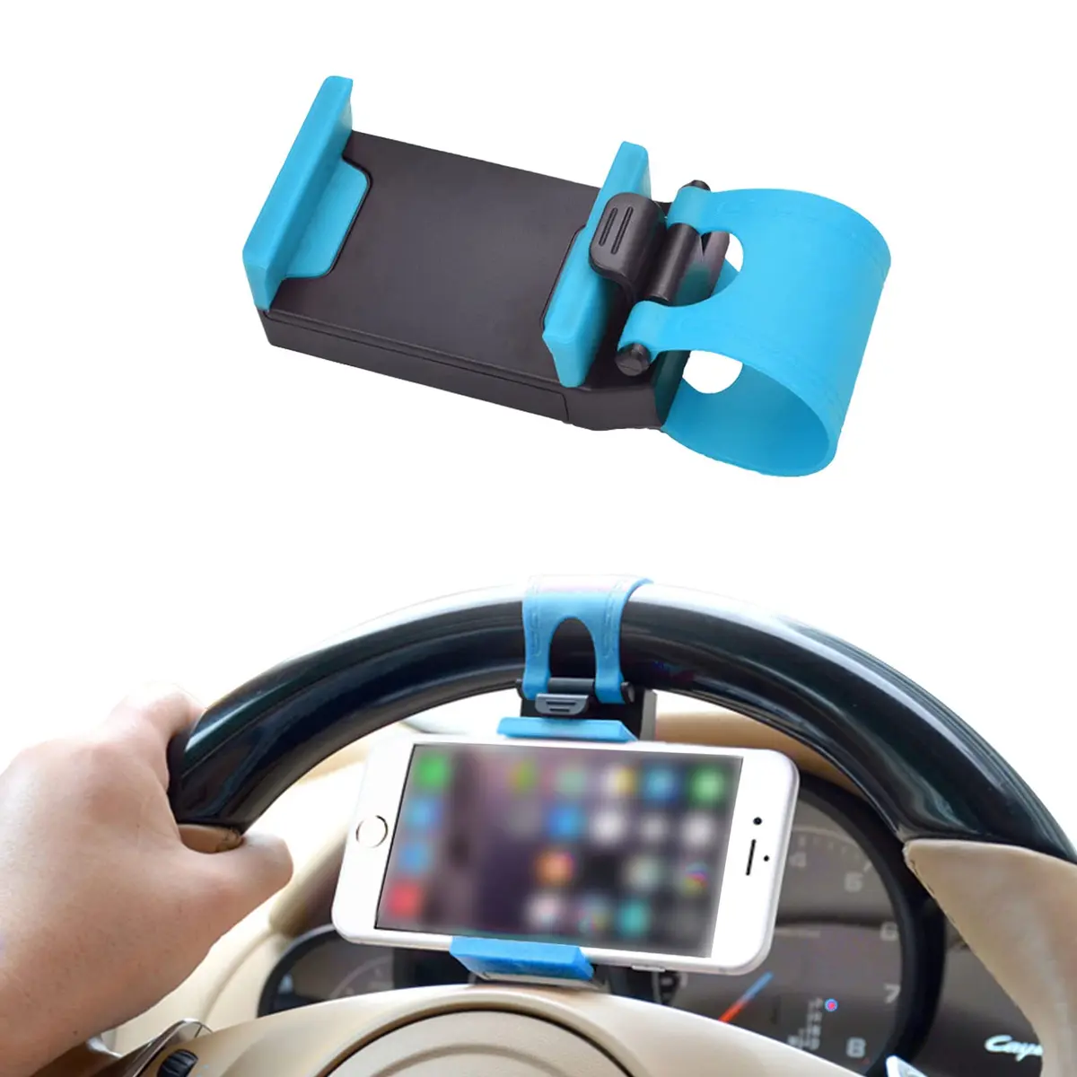 HAOBO Blue Steering Wheel Phone Mount | Fits Phones 55-75mm Wide - main product image