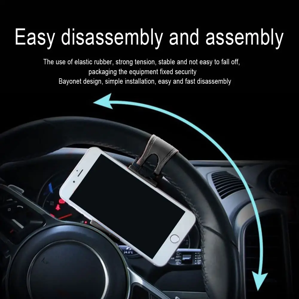 HAOBO Car Phone Holder - Adjustable Car Cradle, Steering Wheel Phone Mount, Universal Mobile Phone Mount, Hands Free Automobile Cell Phone Holder for Most Steering Wheels (Black) - view 5