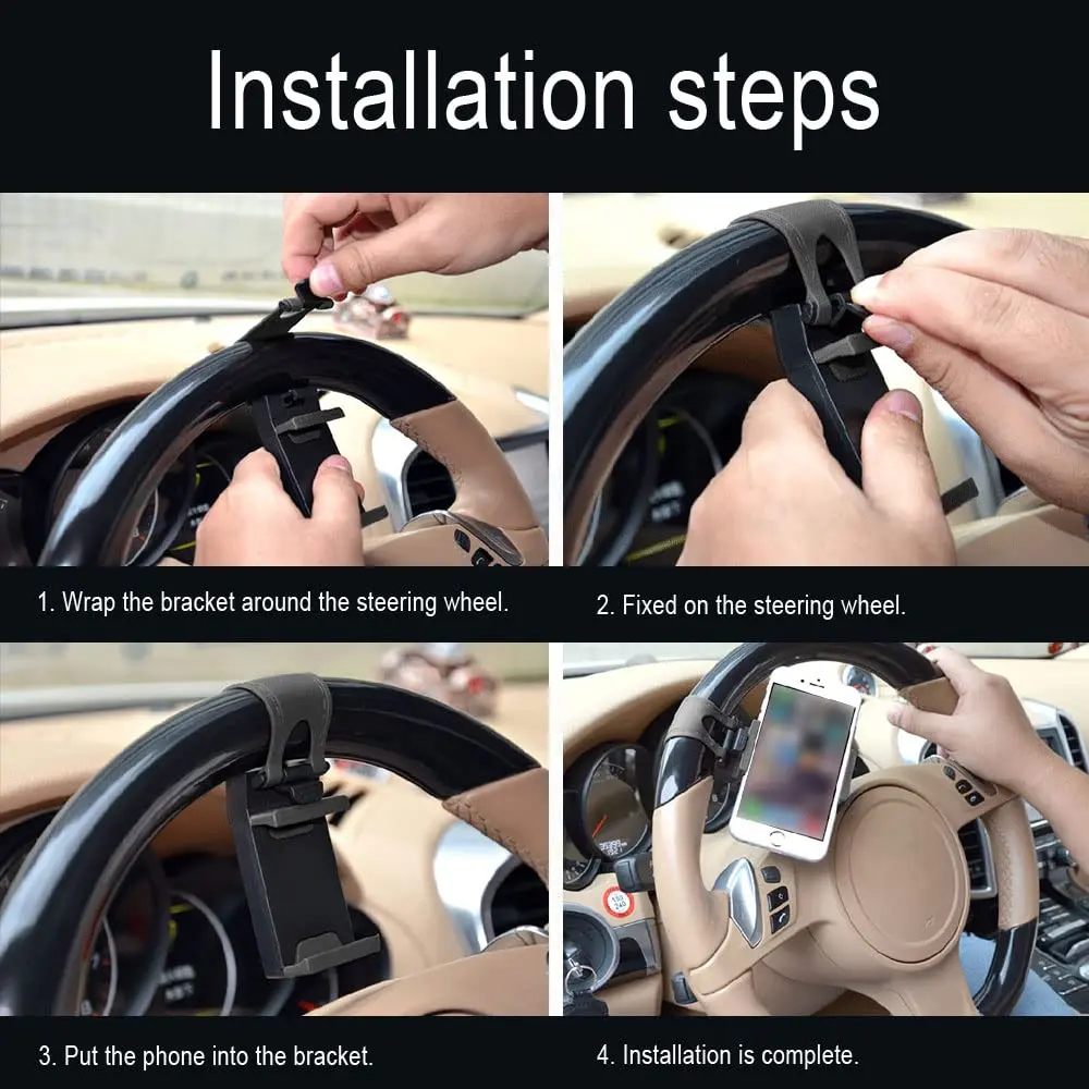 HAOBO Car Phone Holder - Adjustable Car Cradle, Steering Wheel Phone Mount, Universal Mobile Phone Mount, Hands Free Automobile Cell Phone Holder for Most Steering Wheels (Black) - view 6
