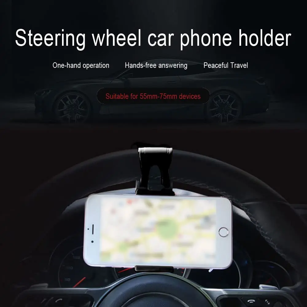 HAOBO Car Phone Holder - Adjustable Car Cradle, Steering Wheel Phone Mount, Universal Mobile Phone Mount, Hands Free Automobile Cell Phone Holder for Most Steering Wheels (Black) - view 7