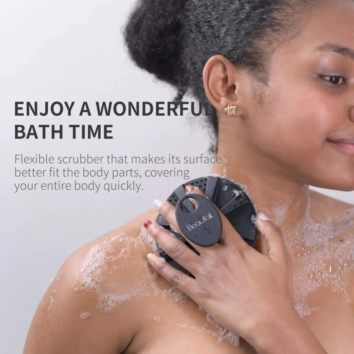 BEAUTAIL Silicone Body Scrubber Gentle Exfoliating Shower Brush for Body Black 1 Pc - view 6