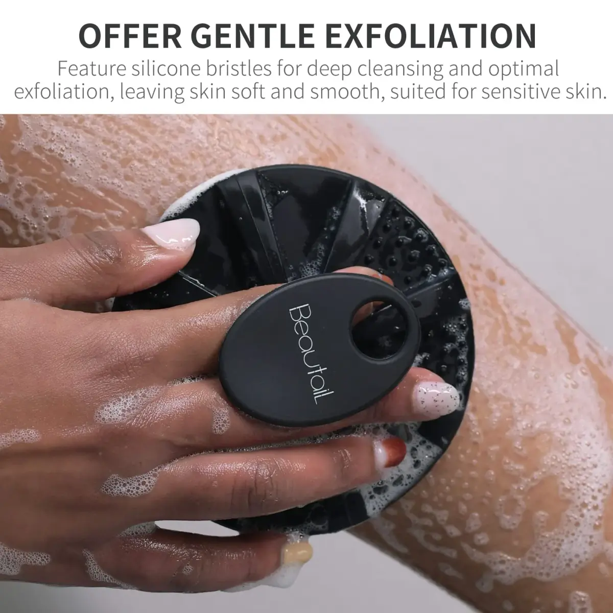 BEAUTAIL Silicone Body Scrubber Gentle Exfoliating Shower Brush for Body Black 1 Pc - view 3