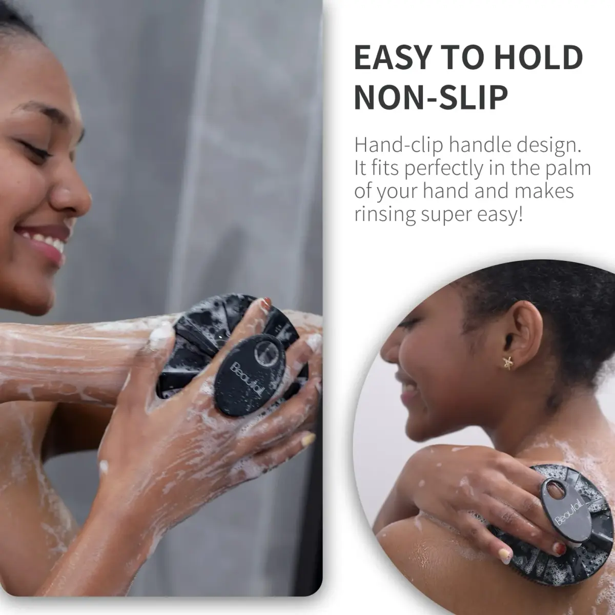 BEAUTAIL Silicone Body Scrubber Gentle Exfoliating Shower Brush for Body Black 1 Pc - view 4