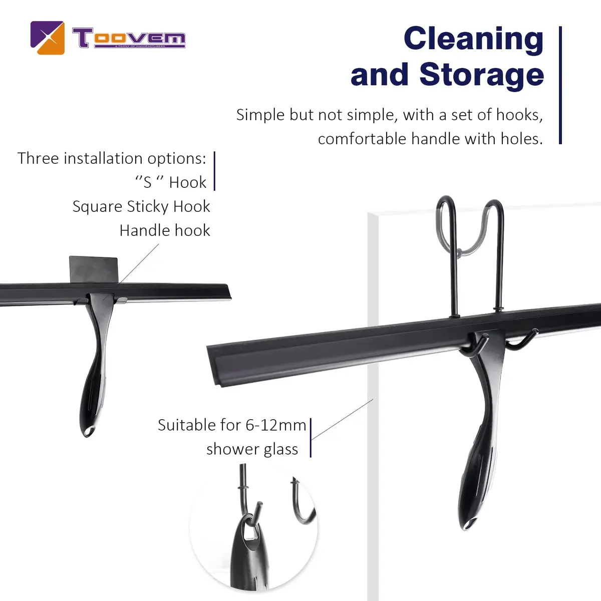 TOOVEM 14'' Shower Squeegee for Glass Doors & Windows | Stainless Steel Bathroom Tool - view 2