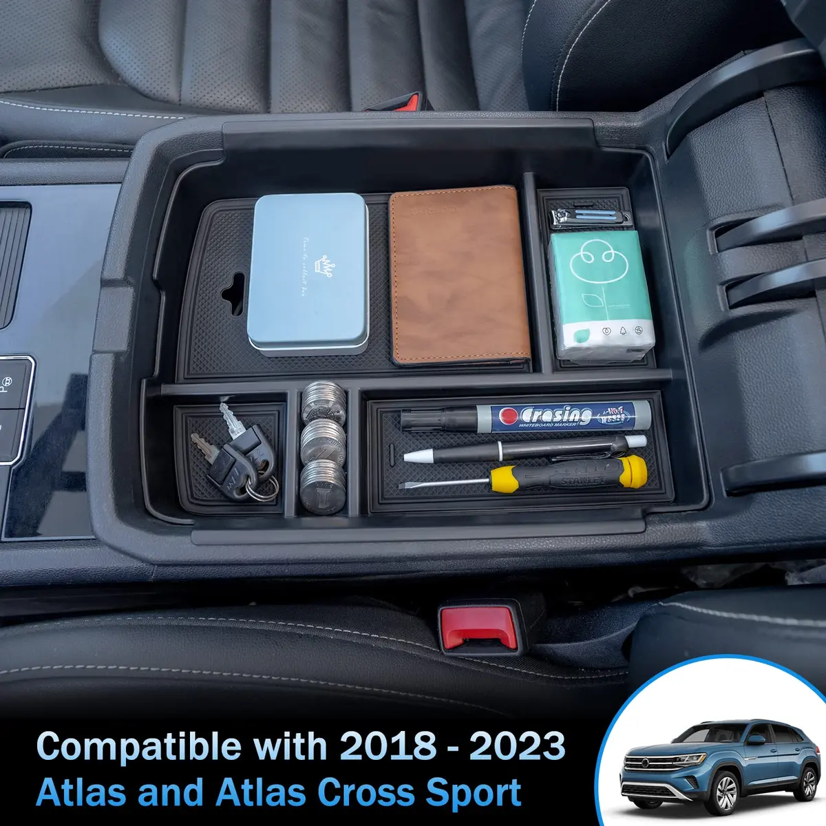 TOPINSTALL Center Console Tray for VW Atlas 2018-2023 | Interior Organizer & Storage - view 6
