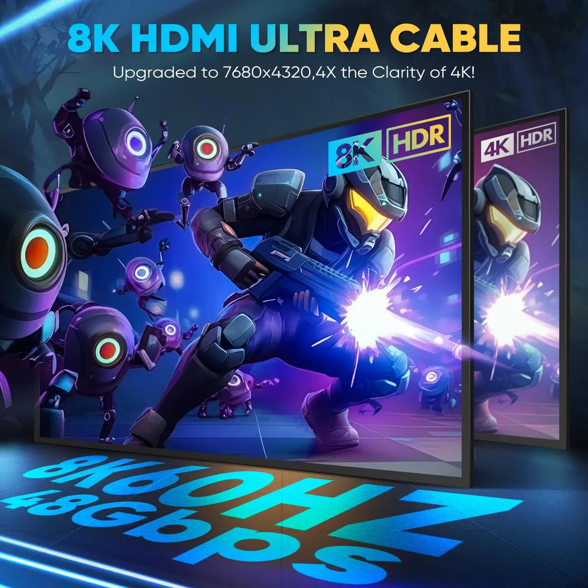 Yuaice 10K 8K 4K HDMI 2.1 Cable 10FT/3M | Ultra High Speed 48Gbps Braided Cord with 8K@60Hz & 4K@120Hz - view 2