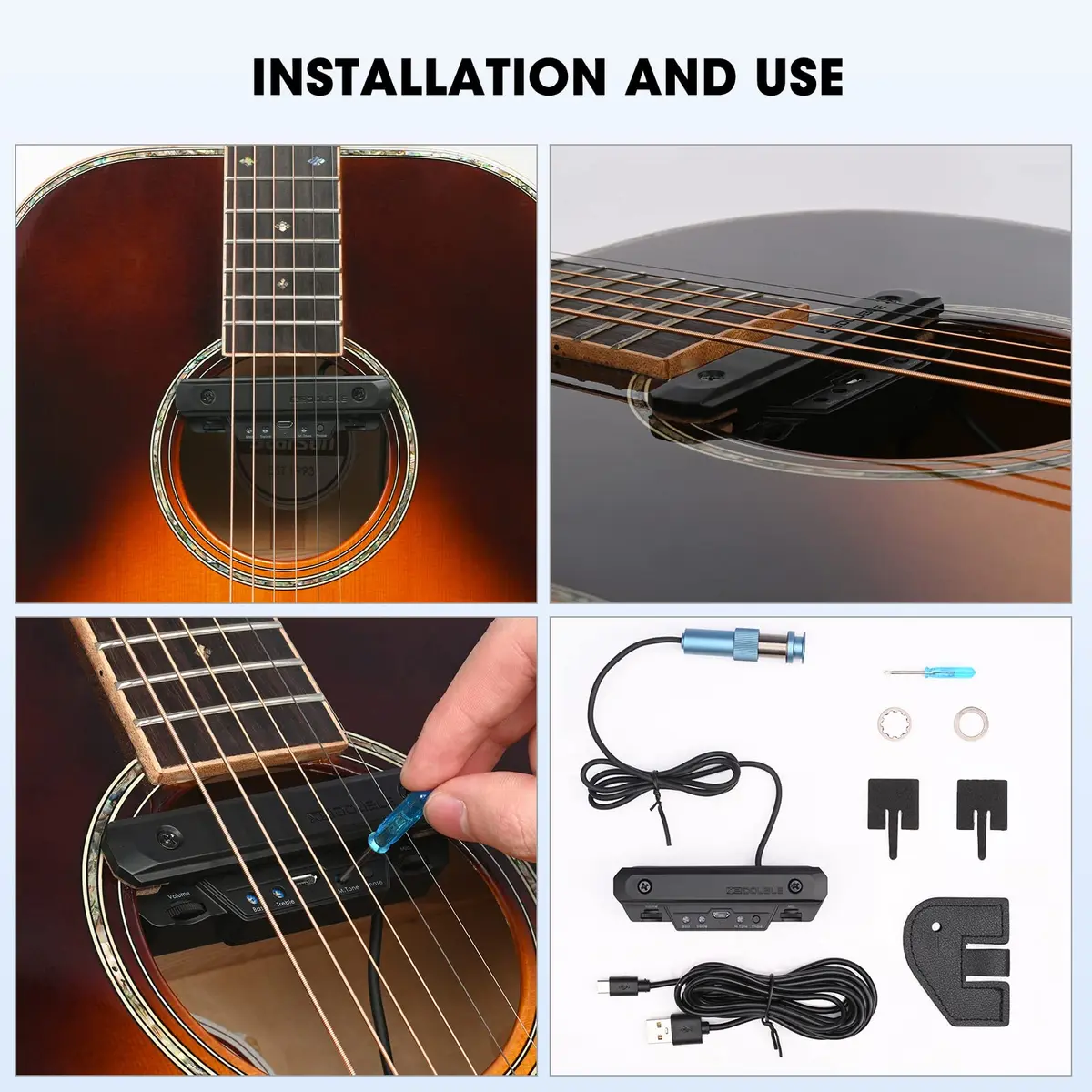 SUNYIN Acoustic Guitar Pickup Rechargeable Active Soundhole Adjustable Magnetic Coil - view 6