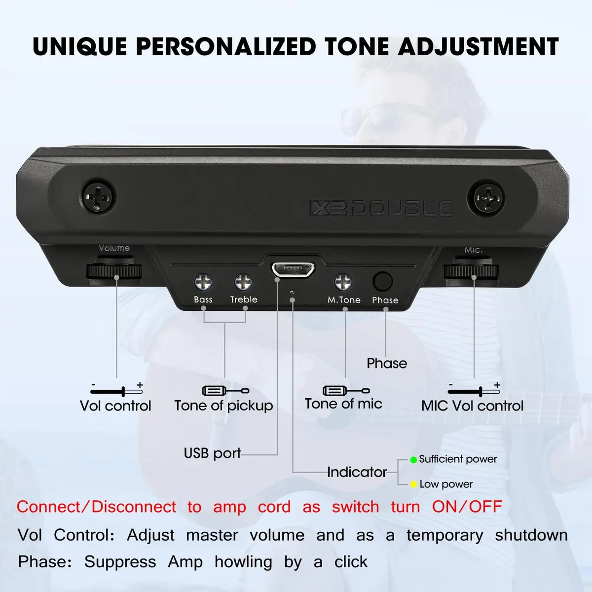 SUNYIN Acoustic Guitar Pickup Rechargeable Active Soundhole Adjustable Magnetic Coil - view 4