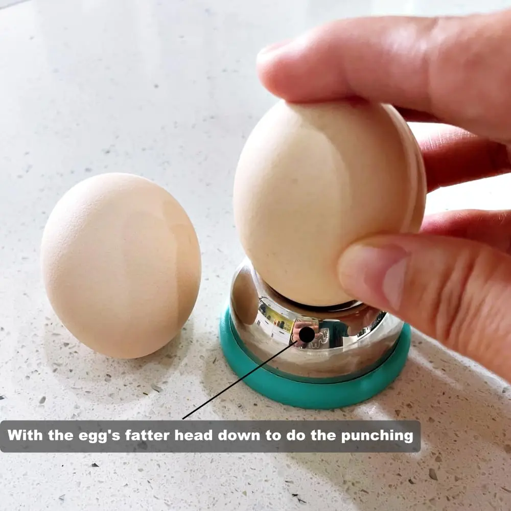 jawbush Stainless Steel Egg Piercer for Hard Boiled Eggs | Heavy Duty Egg Hole Puncher with Safety Retractable Pin & Non-Slip Base, Blue - view 2