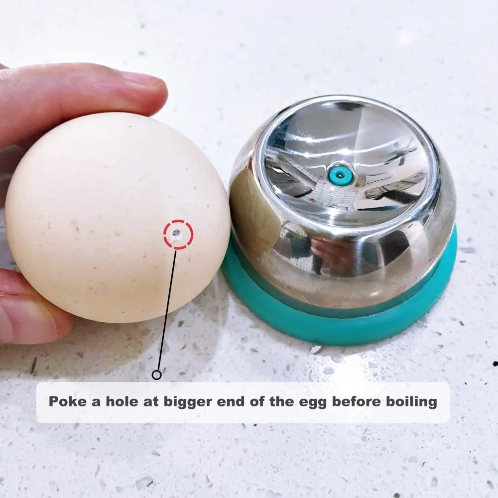jawbush Stainless Steel Egg Piercer for Hard Boiled Eggs | Heavy Duty Egg Hole Puncher with Safety Retractable Pin & Non-Slip Base, Blue - view 4