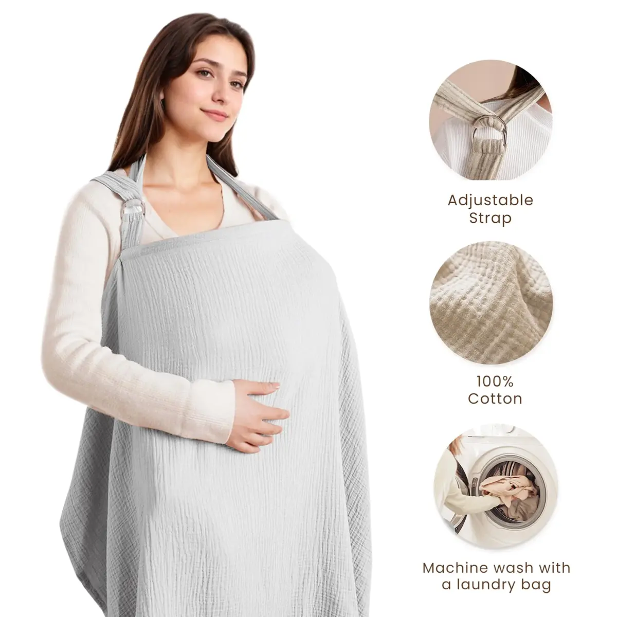 Konssy Muslin Nursing Cover Up Grey | 100% Cotton, Breathable, Multi-Use - view 2