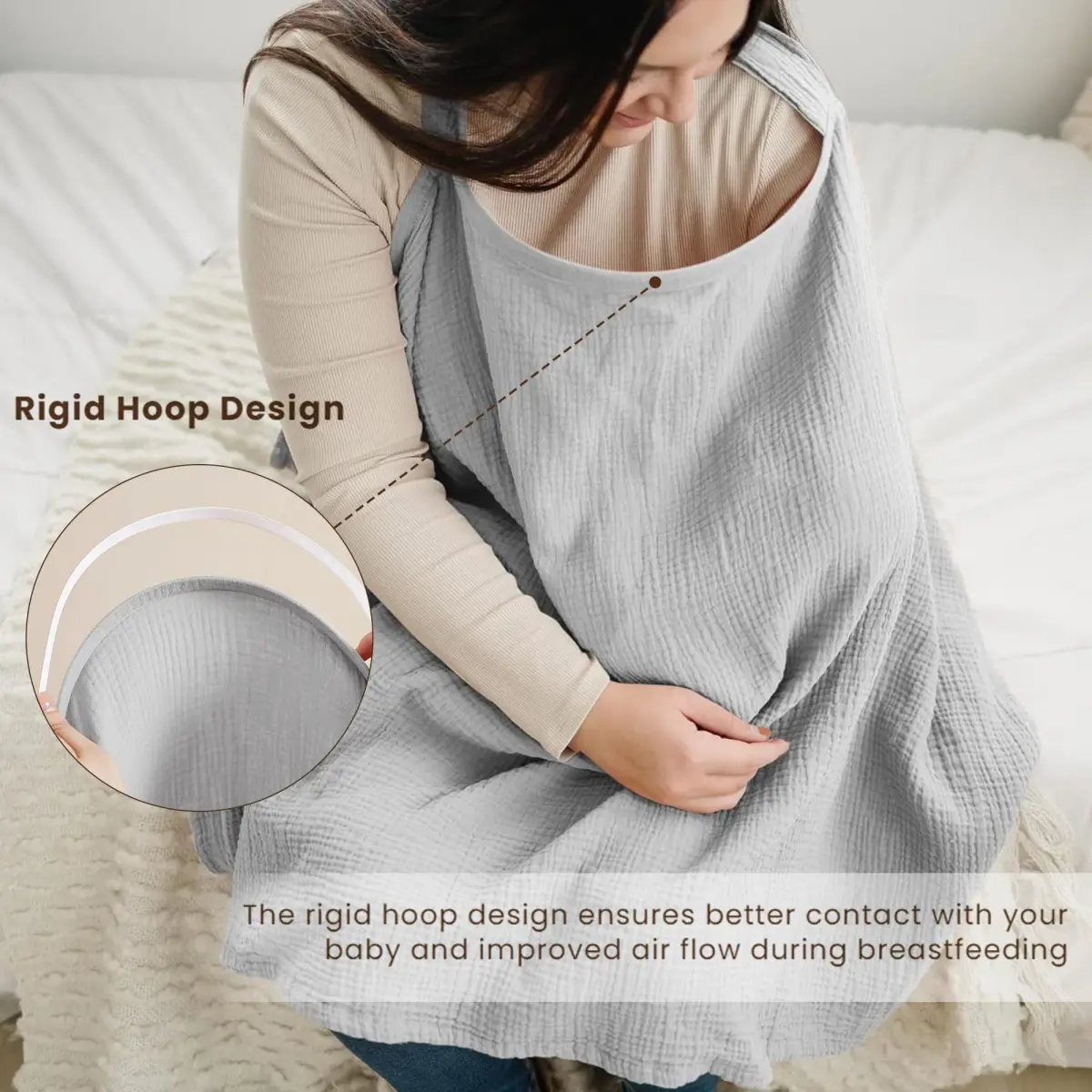 Konssy Muslin Nursing Cover Up Grey | 100% Cotton, Breathable, Multi-Use - view 3