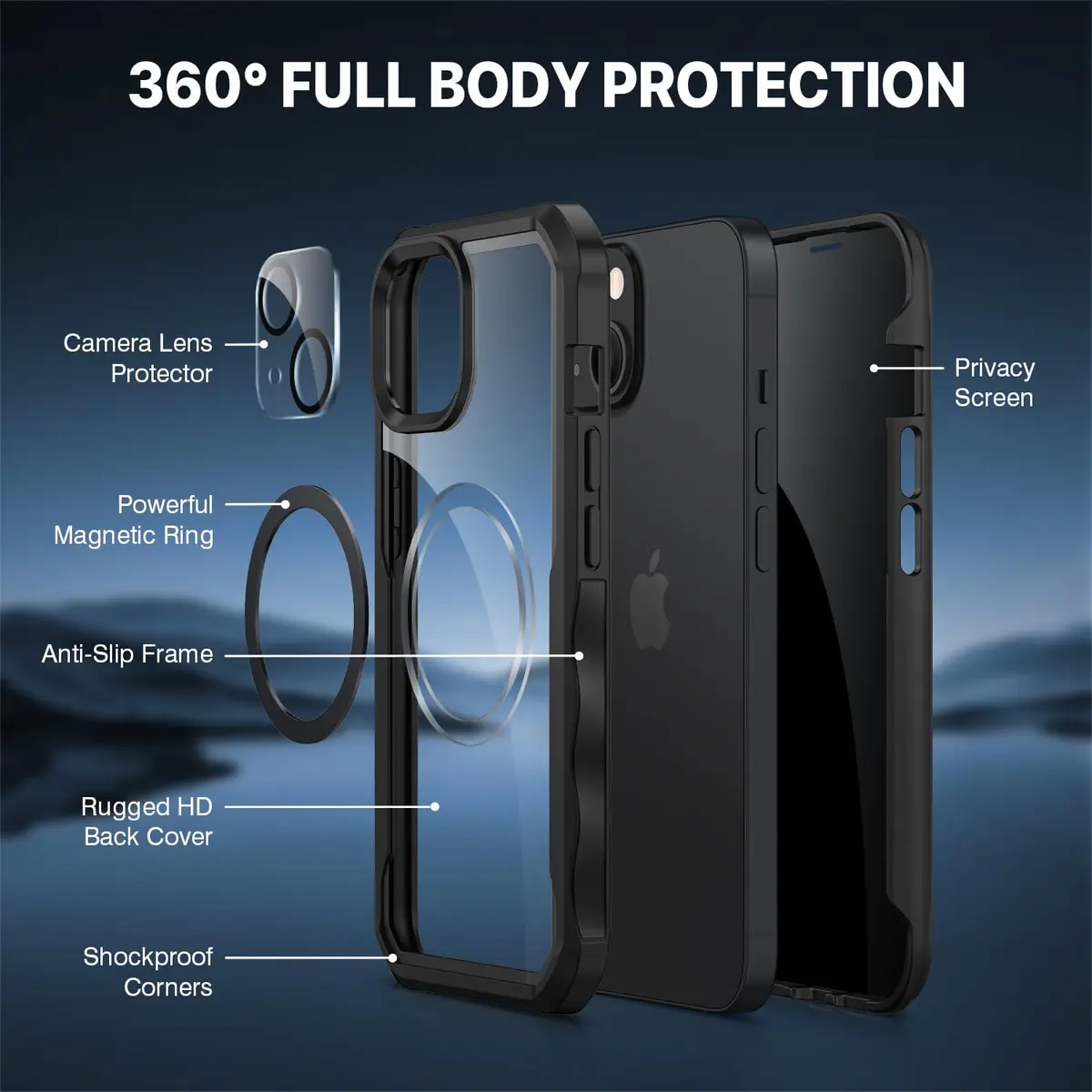 CENHUFO Privacy Case for iPhone 14/13 (6.1") with Built-in Screen & Camera Protector | Full Body Shockproof Magsafe Compatible - view 5