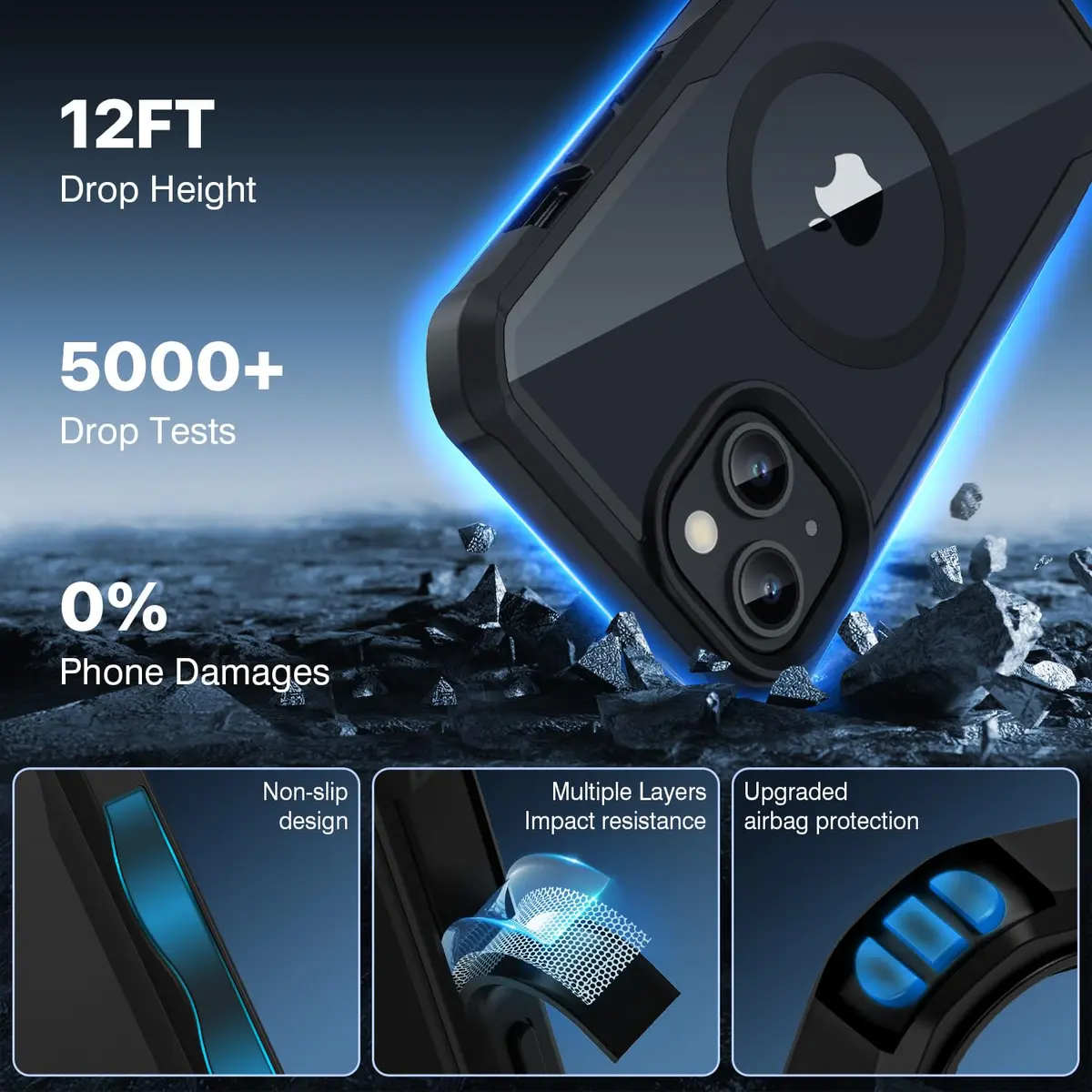CENHUFO Privacy Case for iPhone 14/13 (6.1") with Built-in Screen & Camera Protector | Full Body Shockproof Magsafe Compatible - view 3
