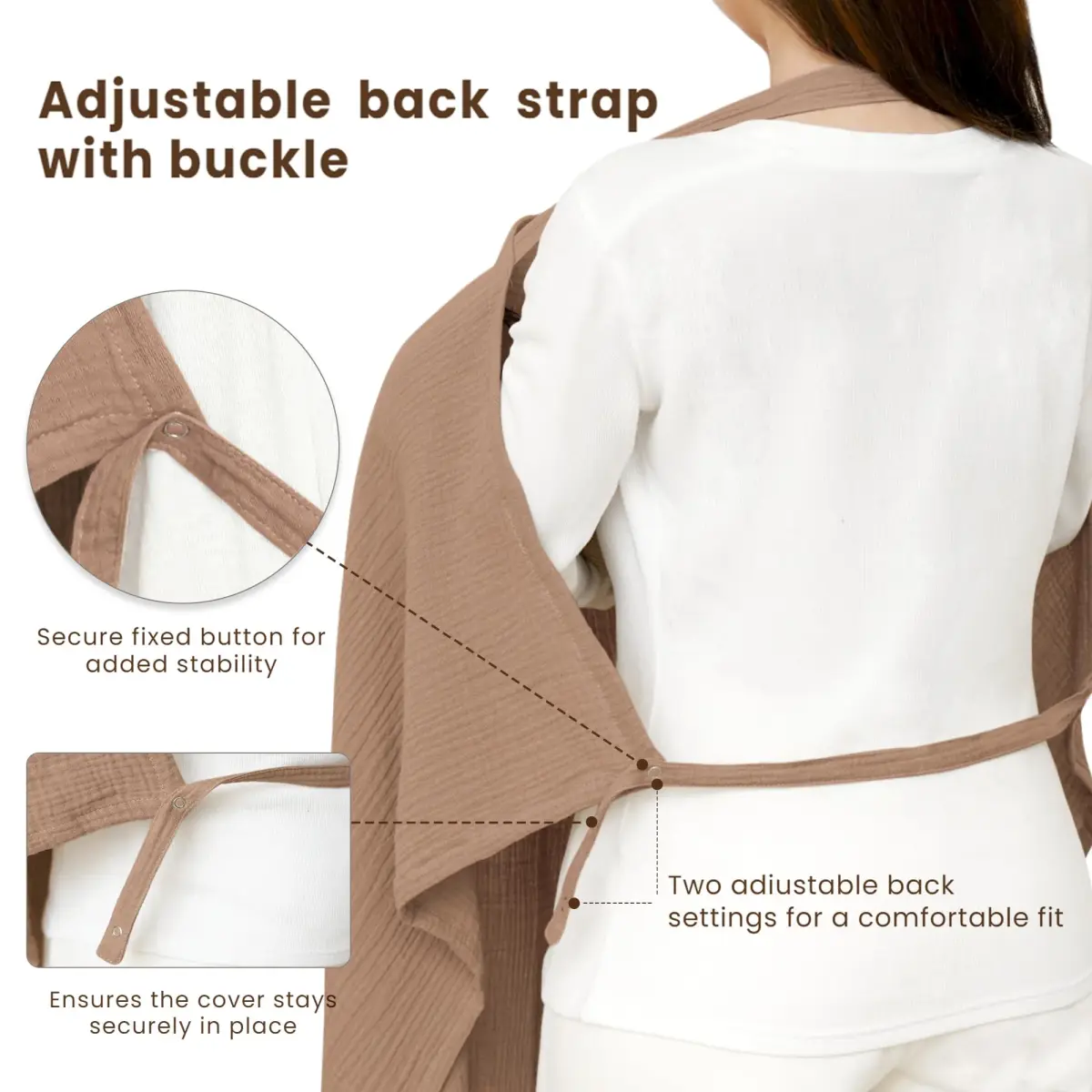 Konssy Muslin Nursing Cover Up for Breastfeeding with Rigid Hoop, 100% Cotton (Brown) | Breathable & Skin-Friendly for Moms & Babies - view 5