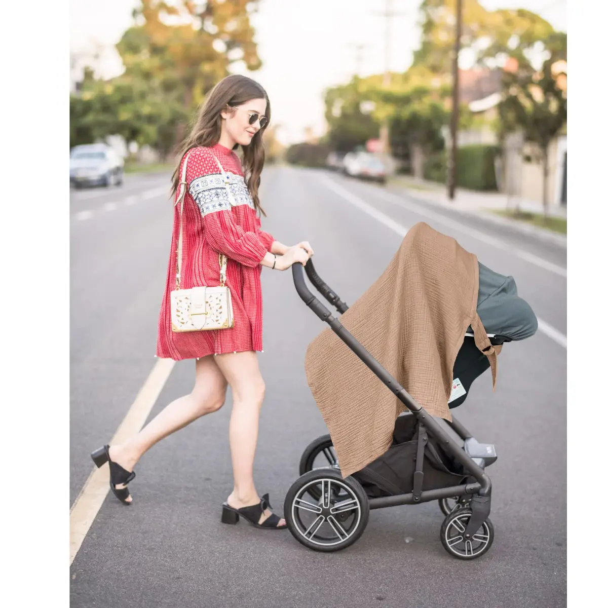 Konssy Muslin Nursing Cover Up for Breastfeeding with Rigid Hoop, 100% Cotton (Brown) | Breathable & Skin-Friendly for Moms & Babies - view 8