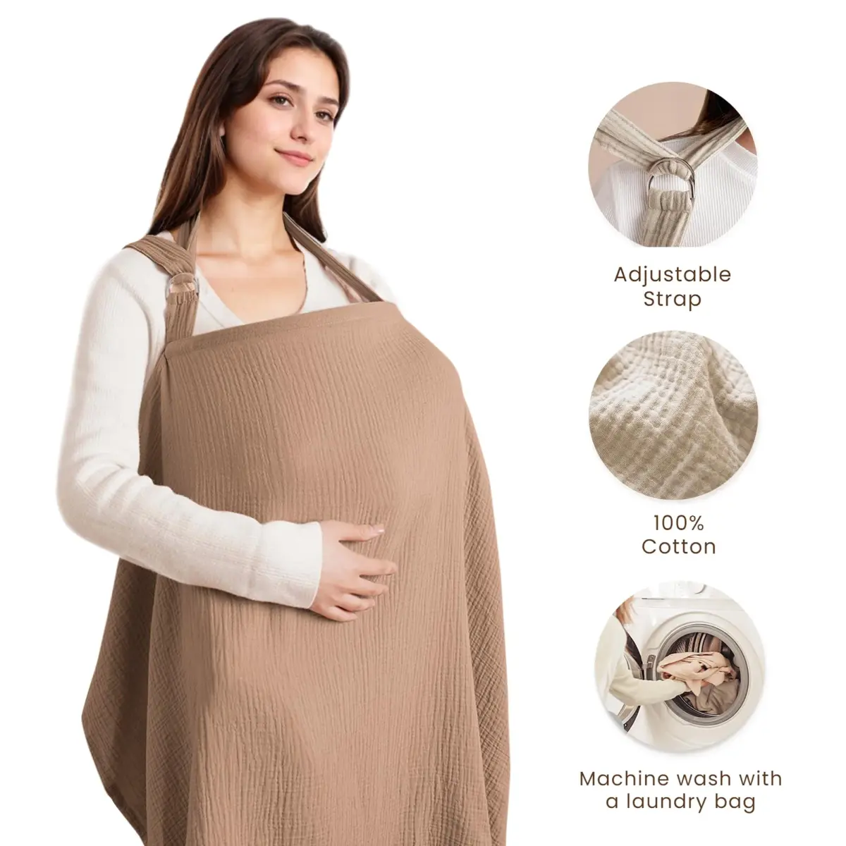 Konssy Muslin Nursing Cover Up for Breastfeeding with Rigid Hoop, 100% Cotton (Brown) | Breathable & Skin-Friendly for Moms & Babies - view 2