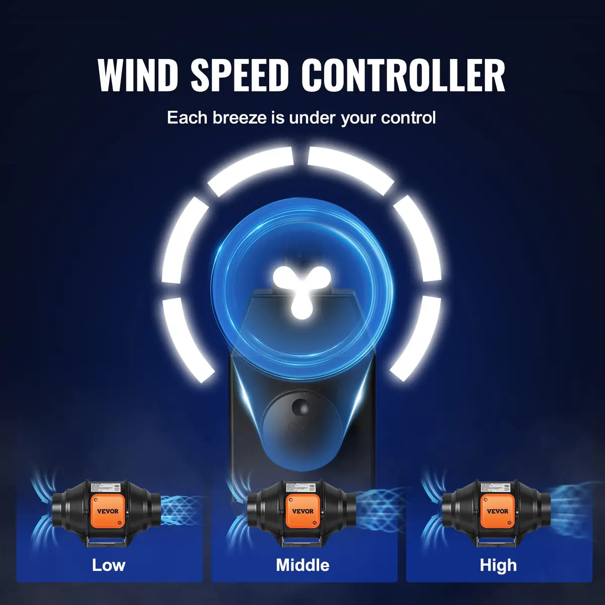 VEVOR Inline Duct Fan, 4-Inch 200 CFM with Variable Speed Controller, Quiet AC-Motor Ventilation Exhaust Fan for Hydroponics & Grow Tents - view 5