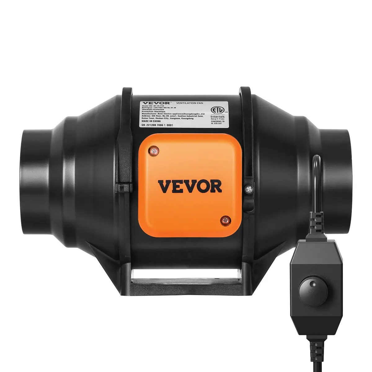VEVOR Inline Duct Fan, 4-Inch 200 CFM with Variable Speed Controller, Quiet AC-Motor Ventilation Exhaust Fan for Hydroponics & Grow Tents - view 9
