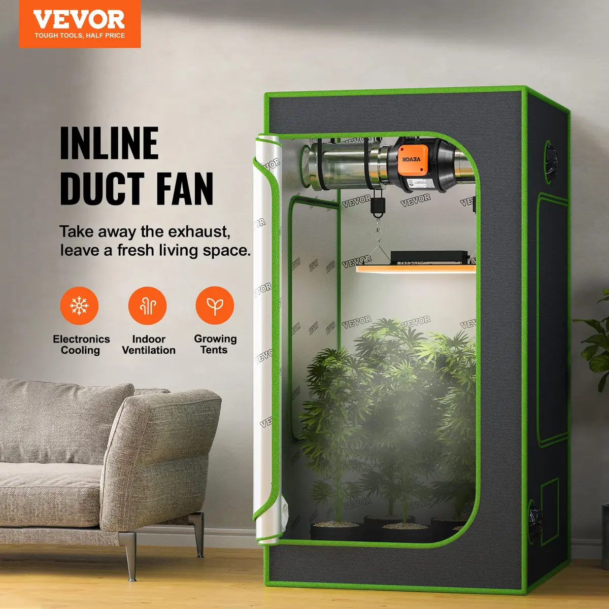 VEVOR Inline Duct Fan, 4-Inch 200 CFM with Variable Speed Controller, Quiet AC-Motor Ventilation Exhaust Fan for Hydroponics & Grow Tents - view 2