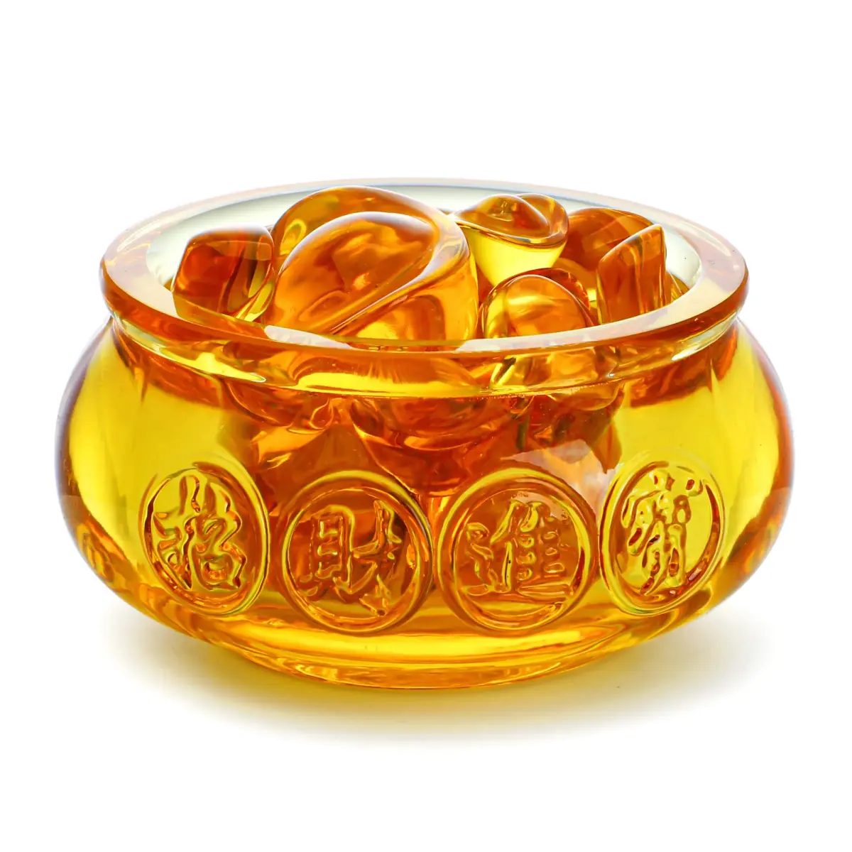 YU FENG Crystal Wealth Bowl with 41 Gold Ingots | Decorative Accent Piece for Prosperity - main product image
