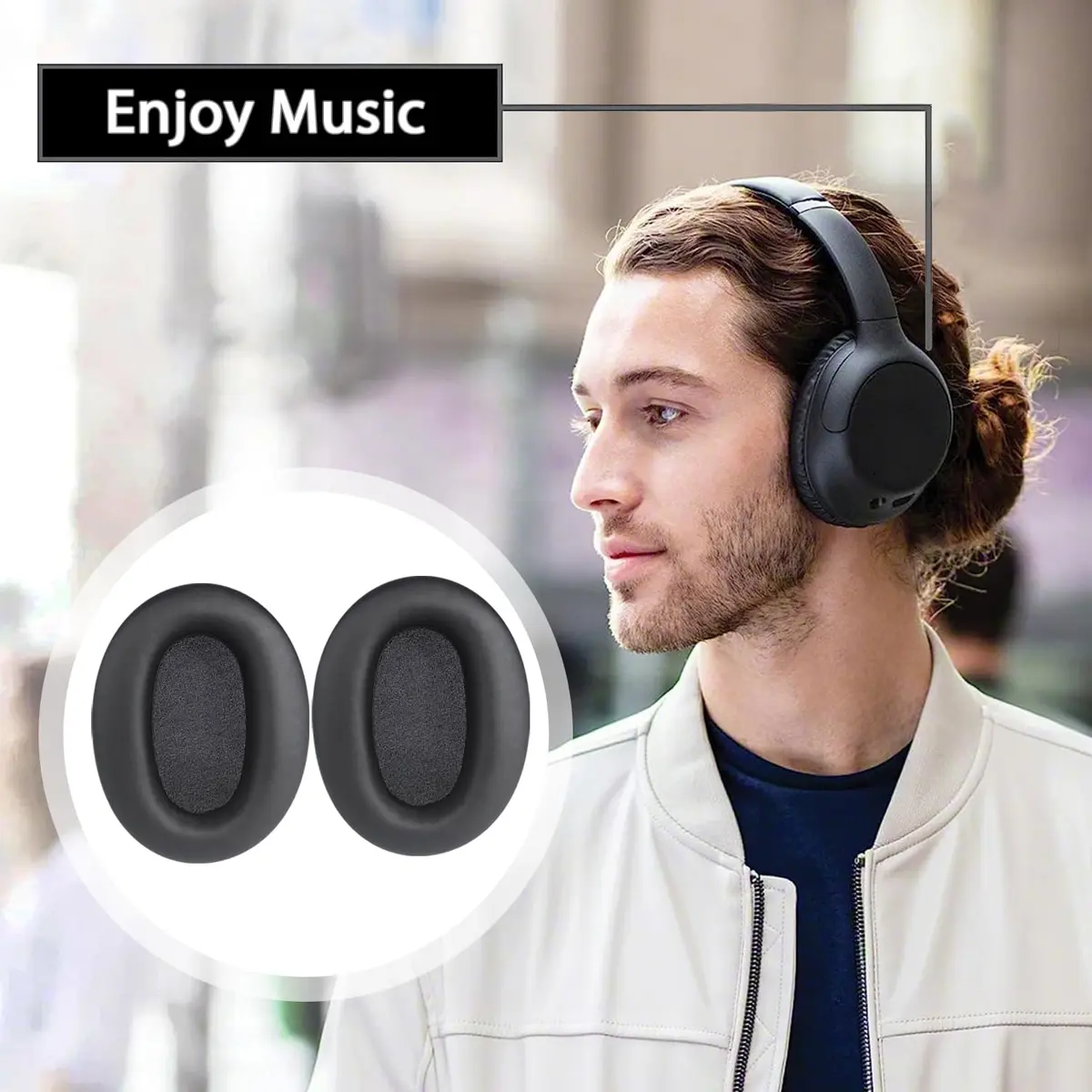 Adhiper Black Replacement Ear Pads for Sony WH-CH720N, WH-CH710N Headphones | Soft Protein Leather & Memory Foam - view 6