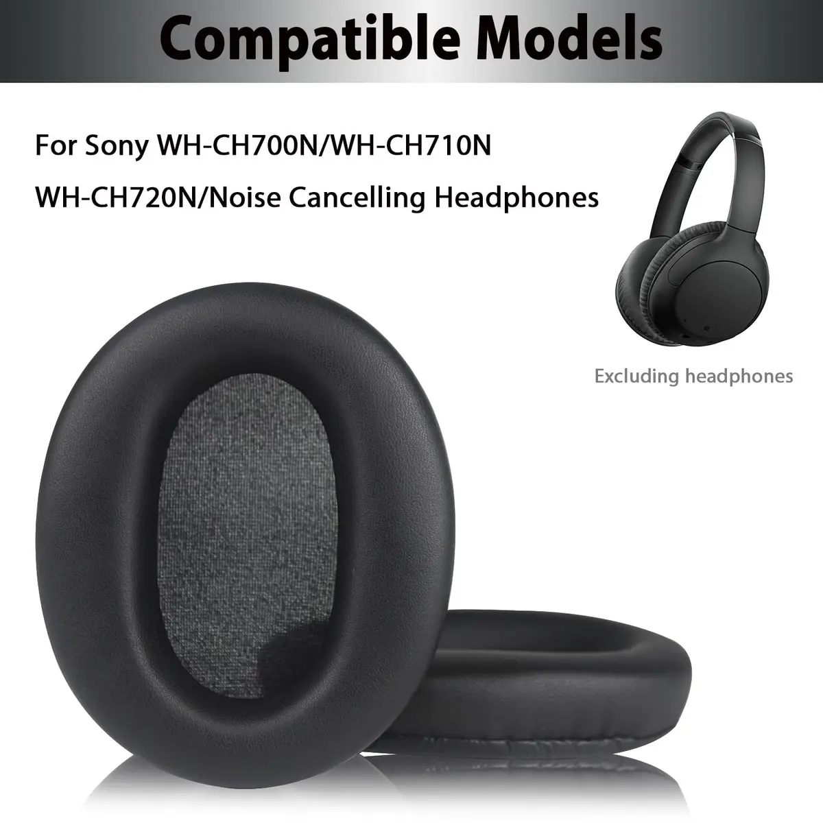 Adhiper Black Replacement Ear Pads for Sony WH-CH720N, WH-CH710N Headphones | Soft Protein Leather & Memory Foam - view 2