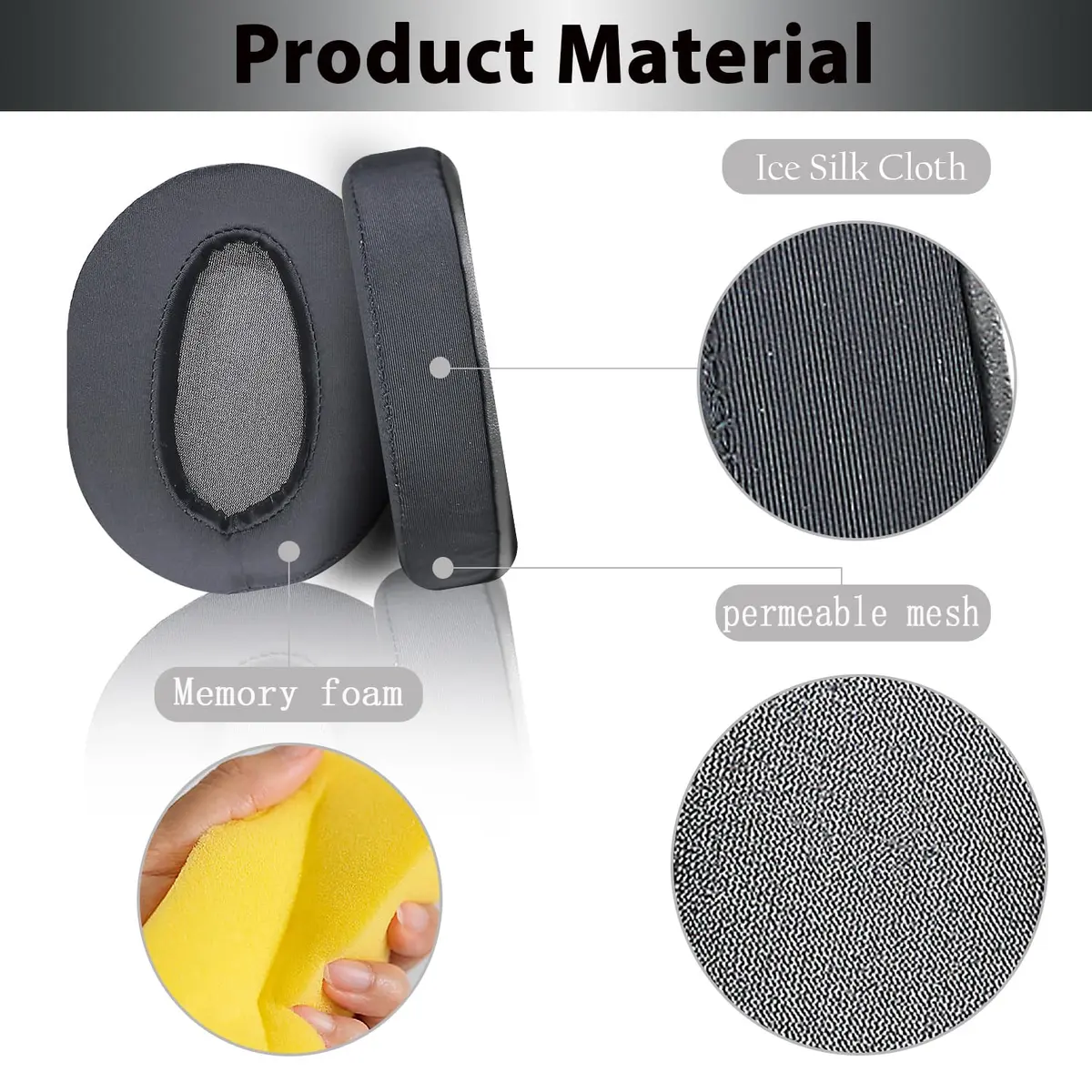 Adhiper Black Replacement Earpads for Sony WH-CH700N/CH710N/CH720N Headphones | Ice Silk & Memory Foam Comfort - view 5