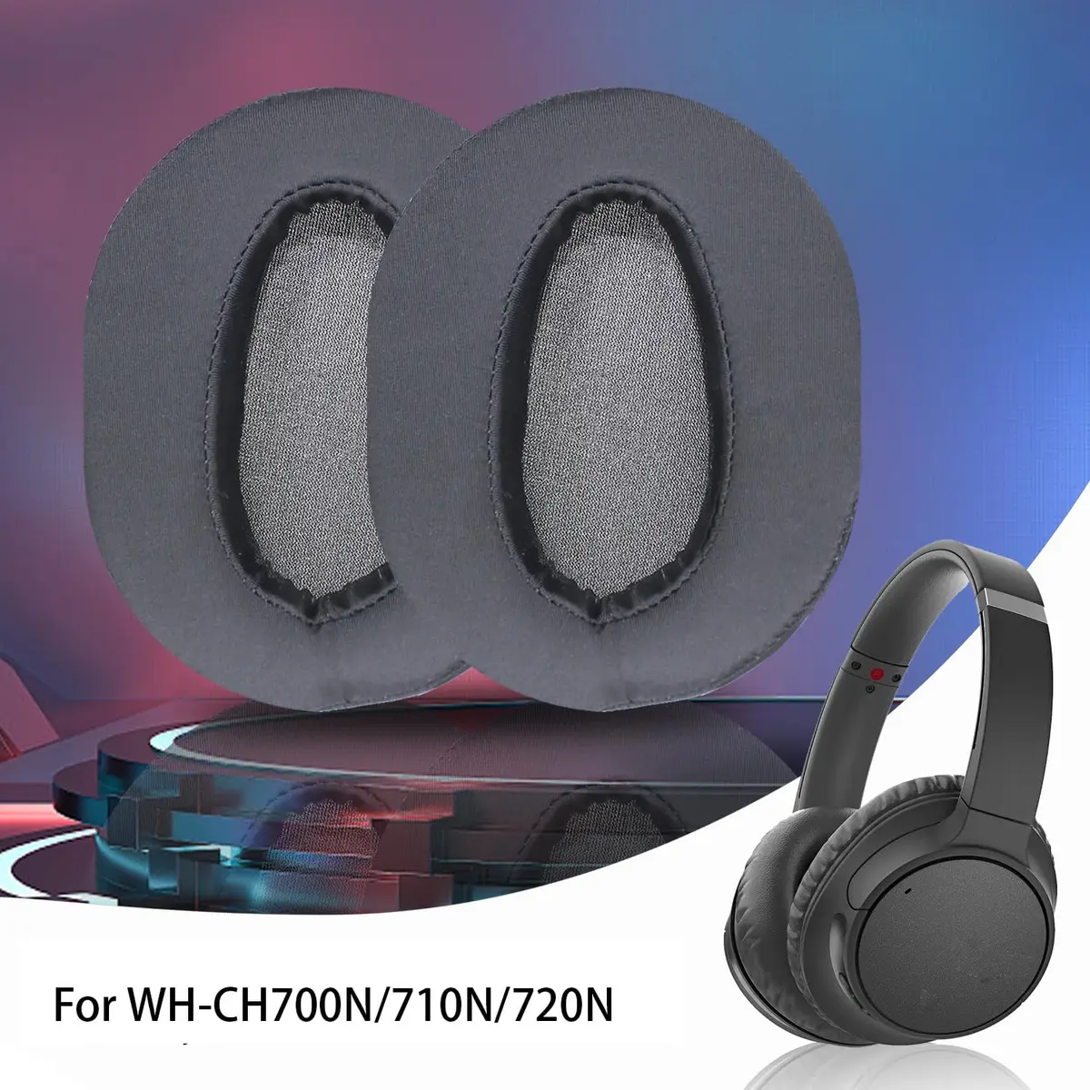 Adhiper Black Replacement Earpads for Sony WH-CH700N/CH710N/CH720N Headphones | Ice Silk & Memory Foam Comfort - view 6