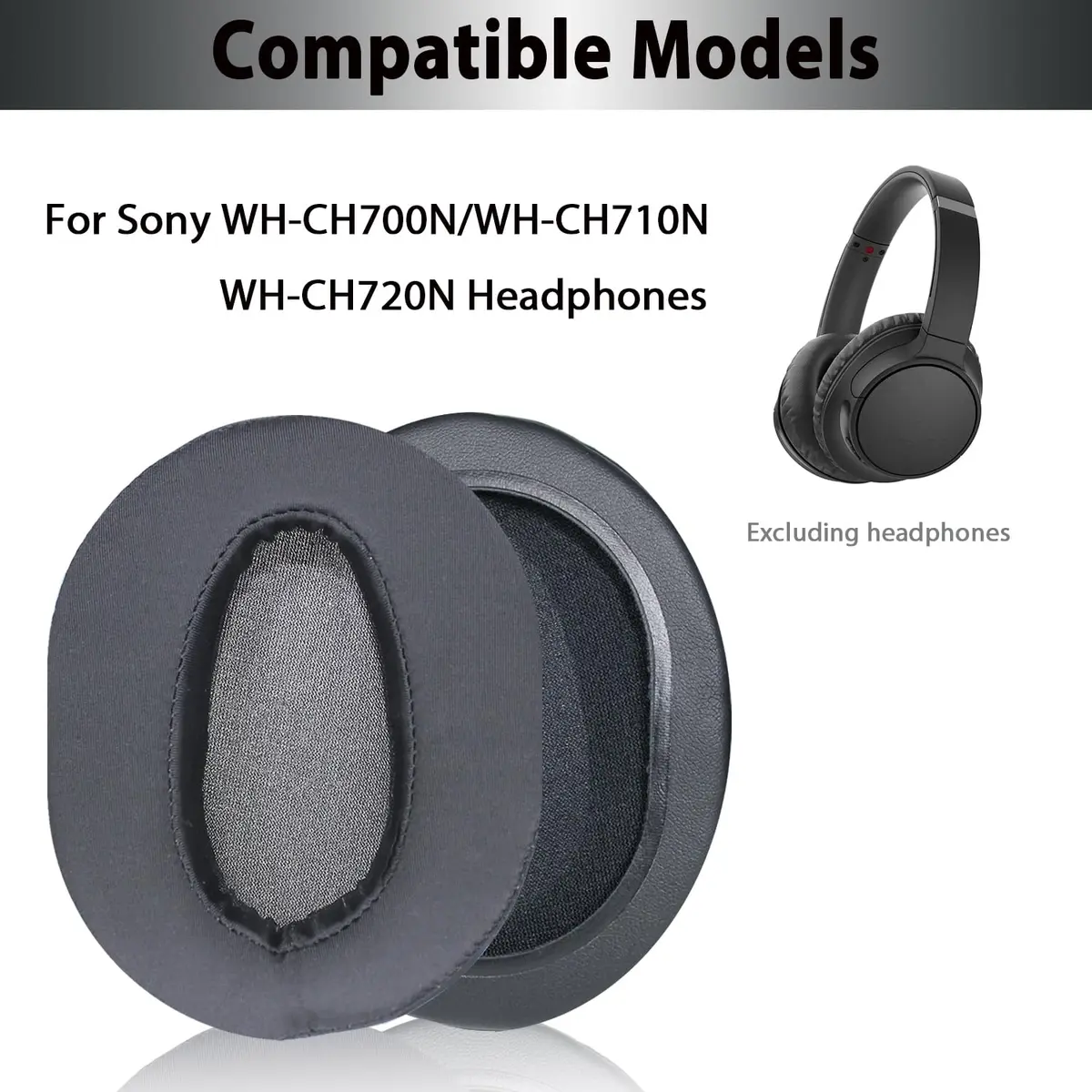 Adhiper Black Replacement Earpads for Sony WH-CH700N/CH710N/CH720N Headphones | Ice Silk & Memory Foam Comfort - view 2