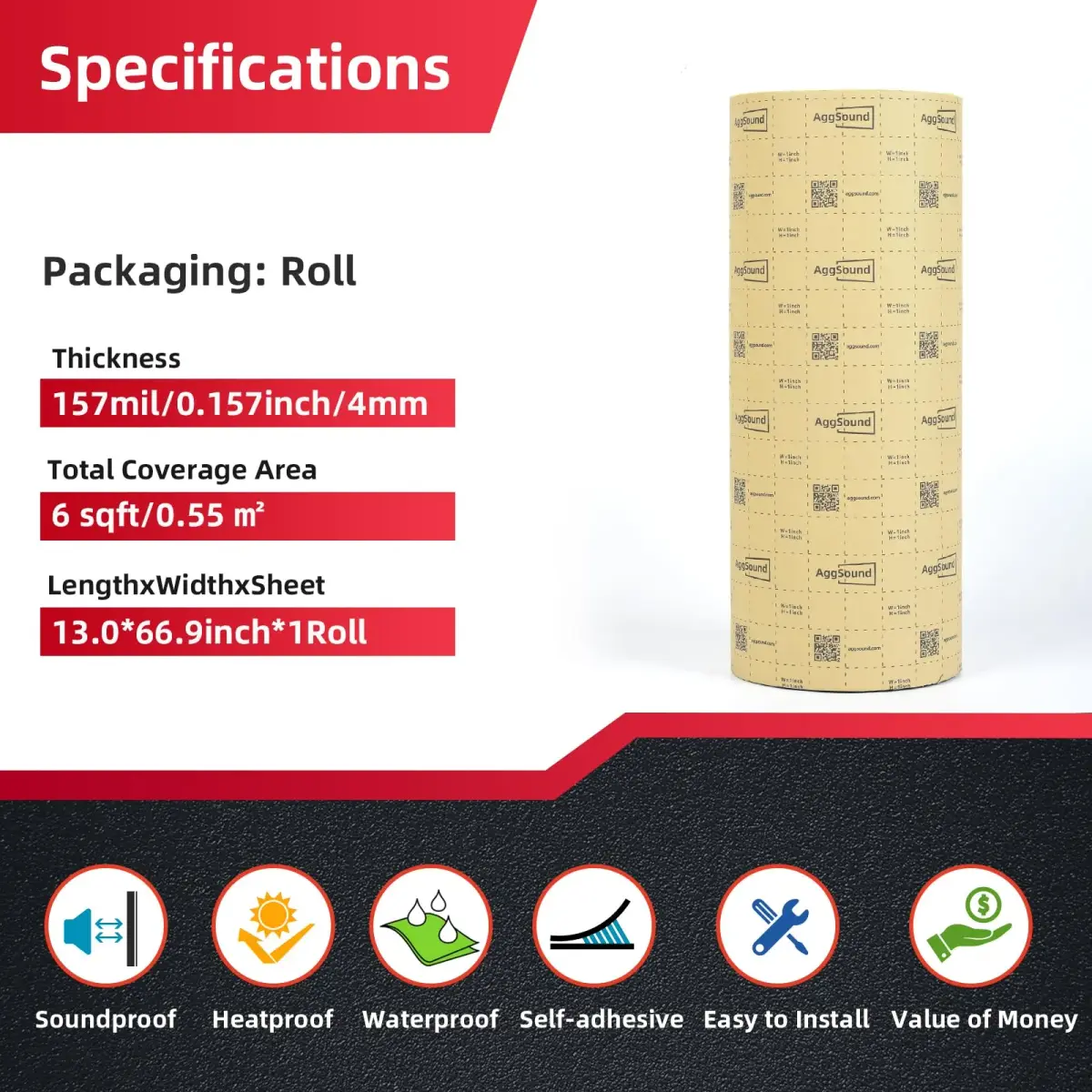 AggSound 157mil 6sqft Car Sound Deadening Mat | Blocks 98% Heat, Reduces Road Noise - view 2