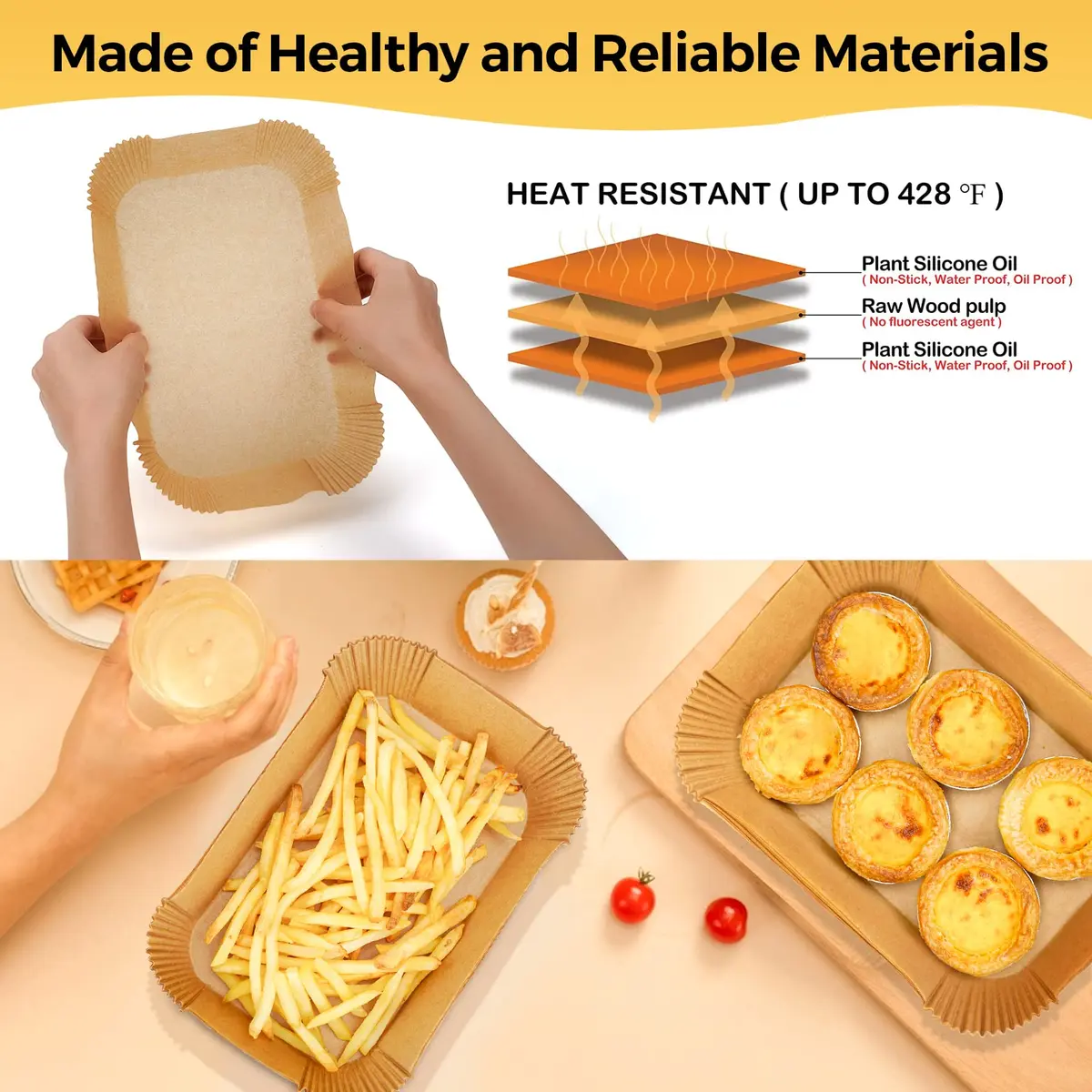 ctizne Air Fryer Disposable Paper Liners 125Pcs Rectangle 8.6x5.5" | Waterproof, Non-stick, for Dual Basket - view 3