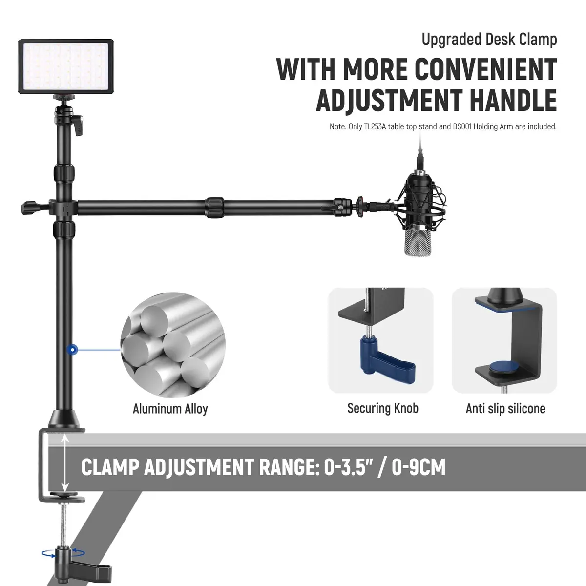 NEEWER TL253A+DS001 Table Camera Tripod with 2 Telescopic Arms & Phone Holder, 120cm (47") Light Stand | Versatile Studio Mount for Content Creation - view 7