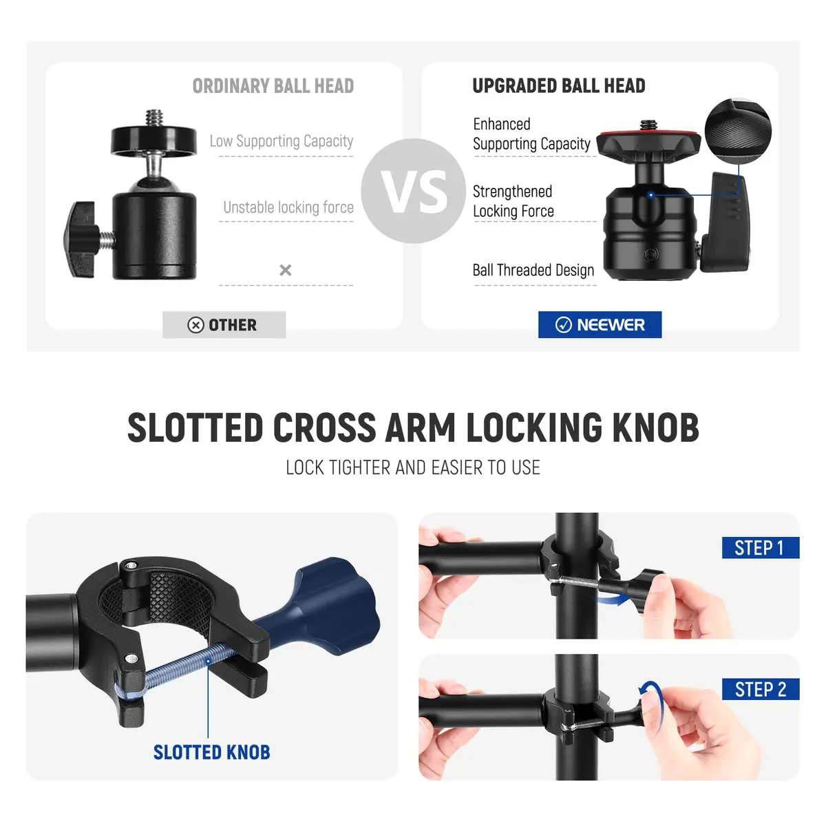 NEEWER TL253A+DS001 Table Camera Tripod with 2 Telescopic Arms & Phone Holder, 120cm (47") Light Stand | Versatile Studio Mount for Content Creation - view 8