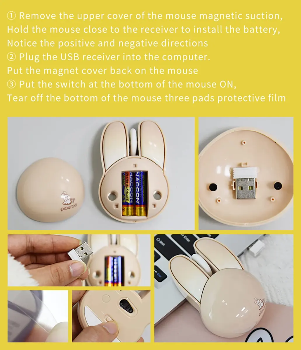 Lomiluskr Cute Bunny Wireless Mouse 1200 DPI | Silent, Lightweight, Candy Colors for Girls & Kids - view 9