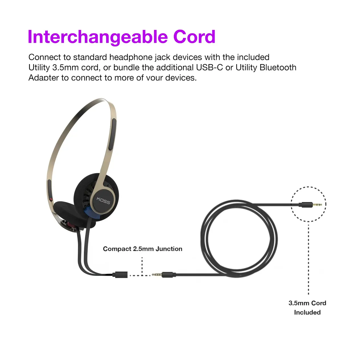 Koss KPH40 Utility On-Ear Headphones Rhythm Beige | Detachable Cord & 3.5mm Jack - view 4