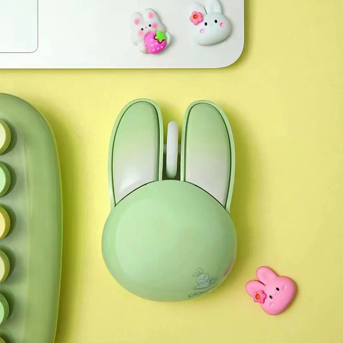 Lomiluskr Cute Bunny Wireless Mouse 59g | Silent 1200 DPI, Candy Colors, Kids & Girls (Green Bunny) - view 2