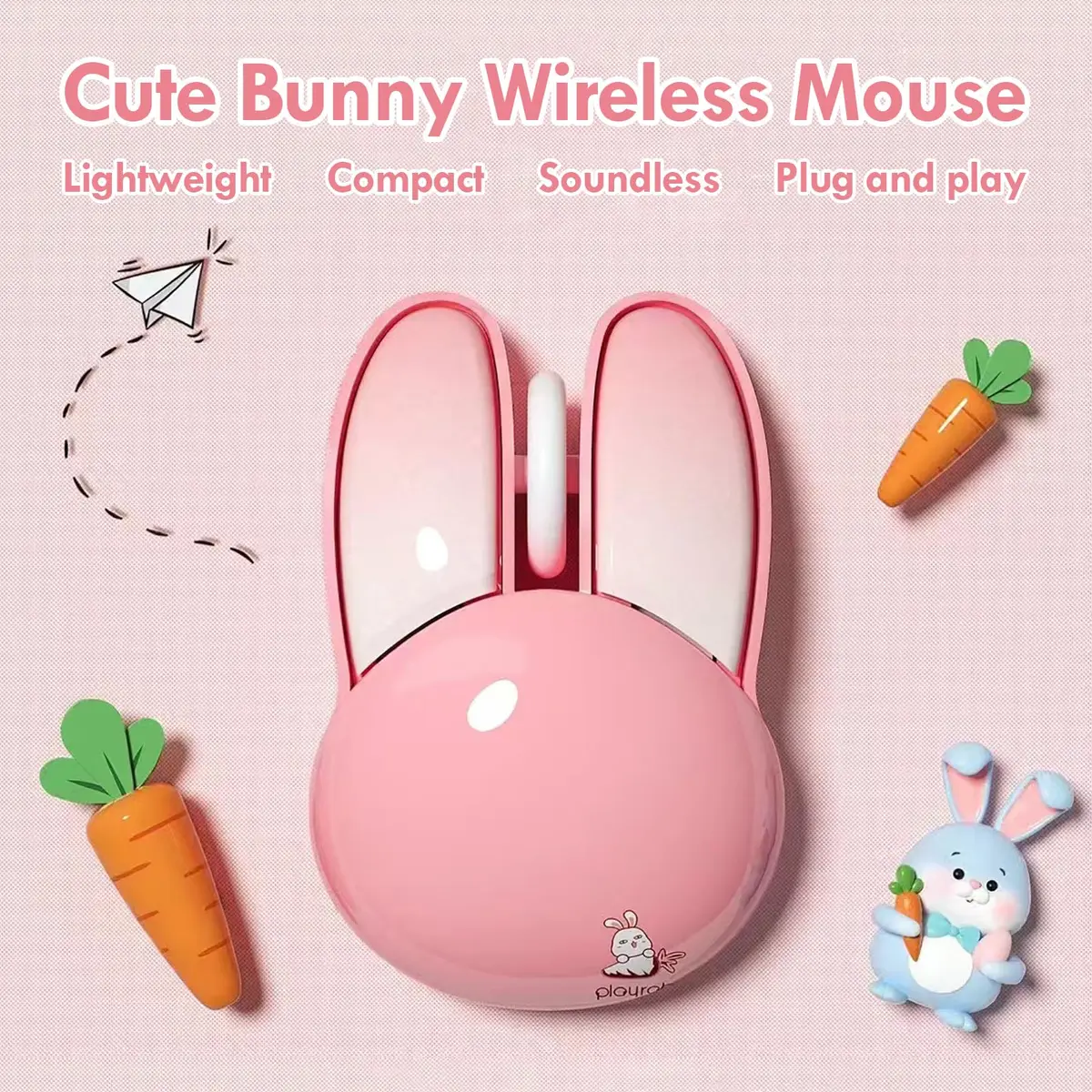 Lomiluskr Pink Bunny Wireless Mouse | Cute, Silent, 1200 DPI, 2.4G Wireless for Girls & Kids - view 2